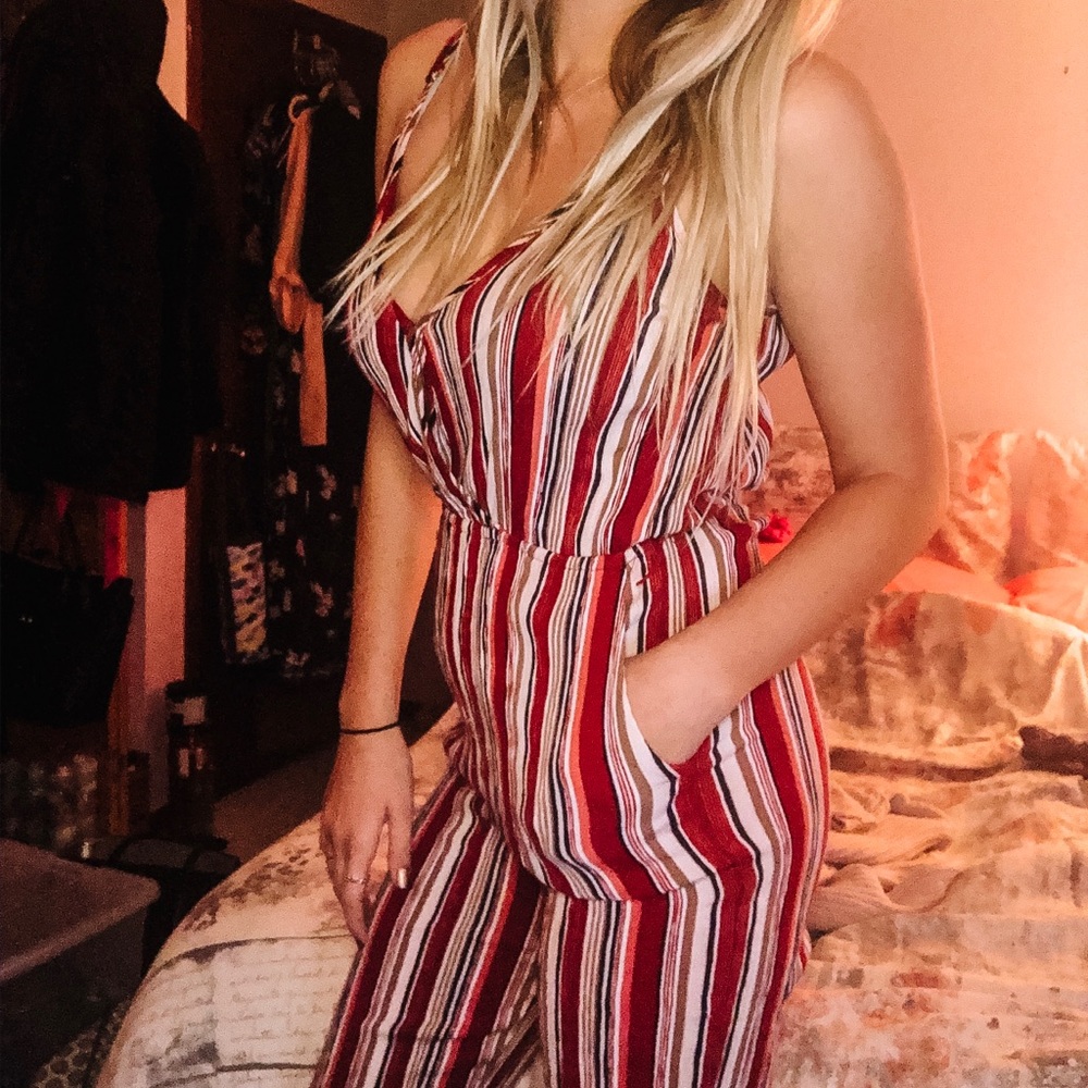 Stripped jump suit